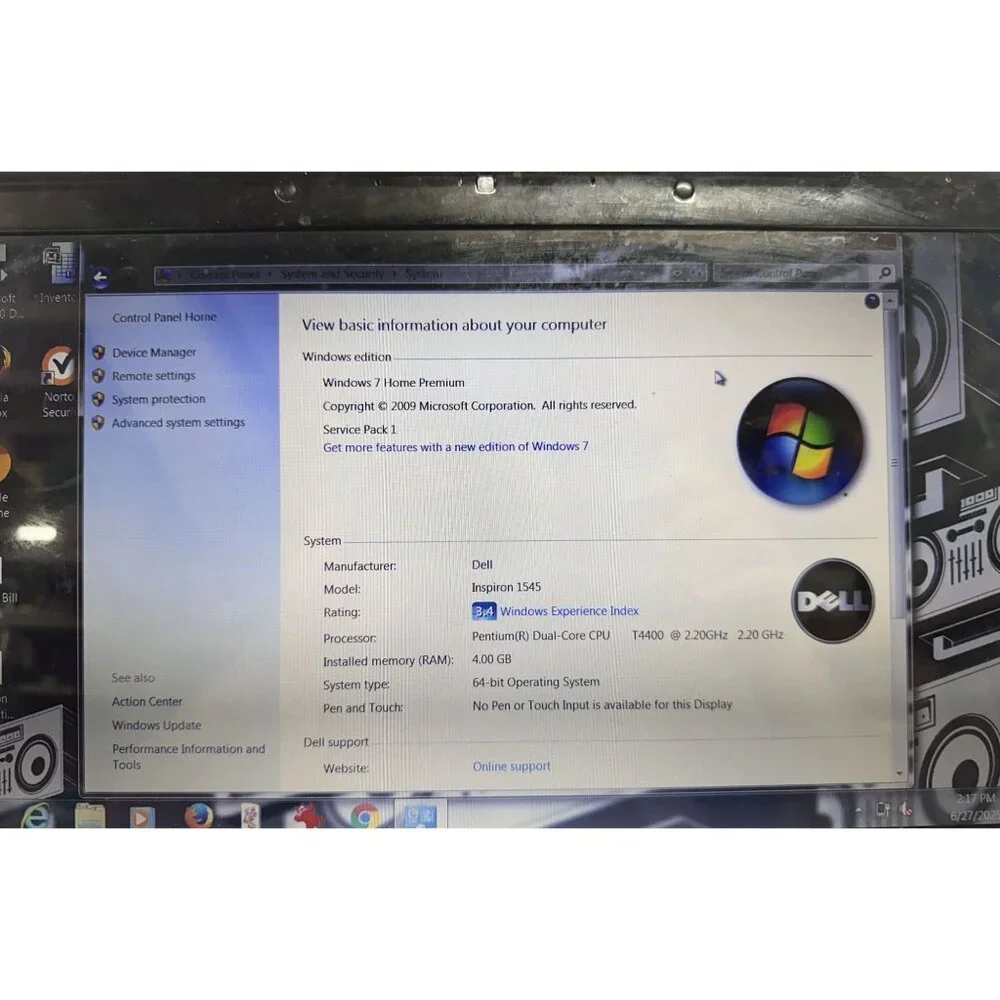Vtg Laptop Dell Ispiron 1545 4GB RAM Pentium Duel-Core 2.20GHz Working!